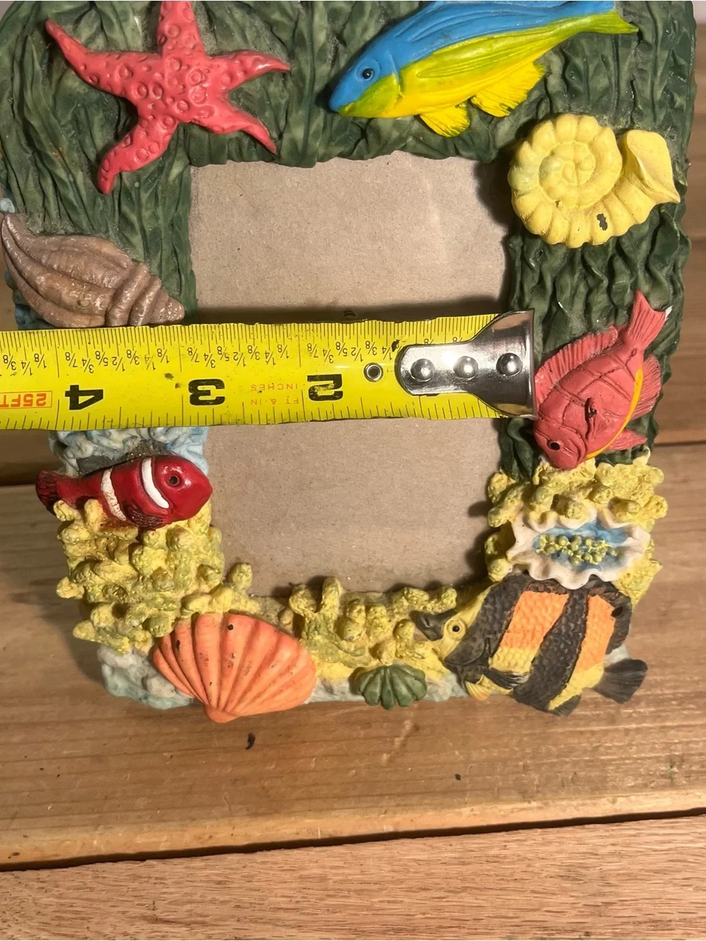 Vintage 3D Tropical Undersea Beach Resin Picture Frame Hand Painted 3.5” X 5”